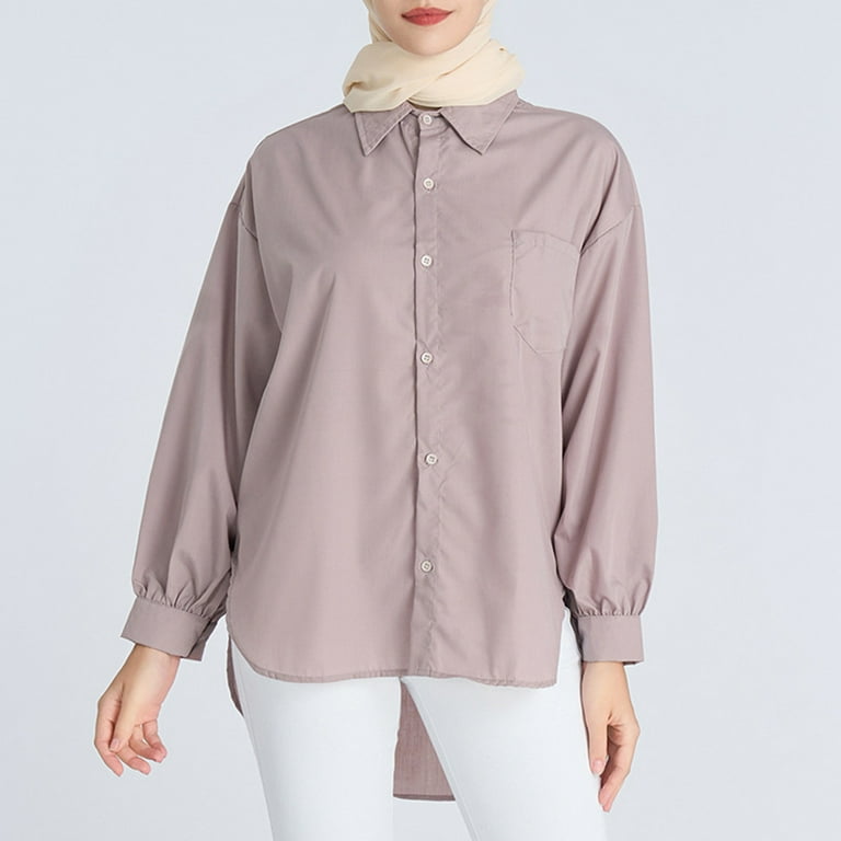 Women's Button Down Shirt Elegant Round Neck Tees Long Sleeve Lapel Shirts  Loose Solid Color Tops V Neck Stand Collar Cotton Blouse 