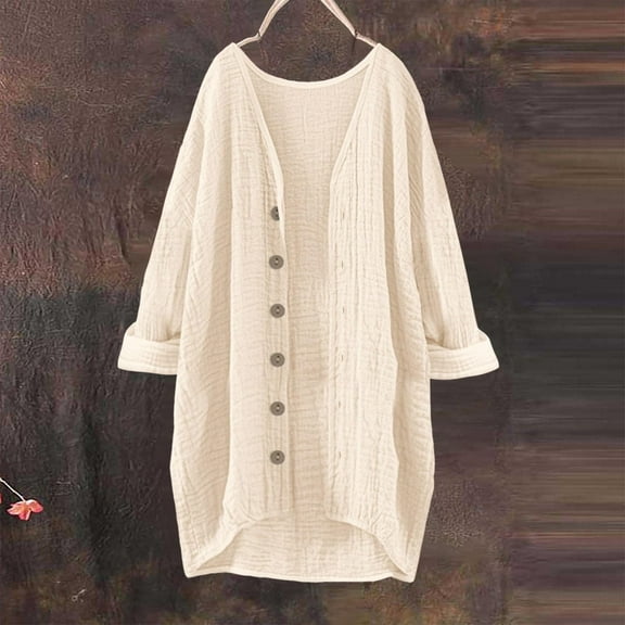 Women's Button Down Shirt Long Sleeve Casual Oversized Cardigan Beach Shirt Dresses Breathable Loose Fit Blouse for Women