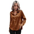 thumbnail image 1 of Women's Button Down Shirt Satin Silk Long Sleeve Blouse Formal Work Top Point Collar Vintage Shirt Work Office Silky Shirts Tops S-XL, 1 of 9