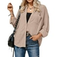 thumbnail image 1 of Women's Button Down Shirt Waffle Knit Tops Long Sleeve Dressy Casual Loose Fit Shirt with Pocket, 1 of 5