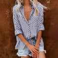 thumbnail image 1 of Women's Button Down Shirts 2022 Dressy Casual Long Sleeve Striped Blouses Stylish V Neck Tee Shirts Tops with Pockets, 1 of 5