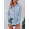 thumbnail image 1 of Women's Button Down Shirts Casual Long Sleeve V Neck Striped Blouses Tops with Pockets, 1 of 7