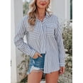thumbnail image 1 of Women's Button Down Shirts Casual Long Sleeve V Neck Striped Blouses Tops with Pockets, 1 of 7