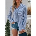 thumbnail image 1 of Women's Button Down Shirts Casual Long Sleeve V Neck Striped Blouses Tops with Pockets, 1 of 7