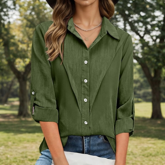 Women's Button Down Shirts Collared Solid Color Work Fashion Spring Tops Long Sleeve Business Casual Blouses