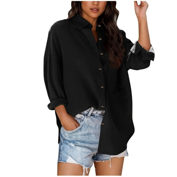 Women's Button Down Shirts Dressy Long Sleeve Solid Color Blouses Business Casual Work Office Shirts 2025 Summer Fall Cotton Tops