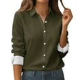 thumbnail image 1 of Women's Button Down Shirts Long Sleeve Business Work Tops Casual with Pockets Jacket for Office and Daily Wear Fashion Outfits ,Army Green L, 1 of 6