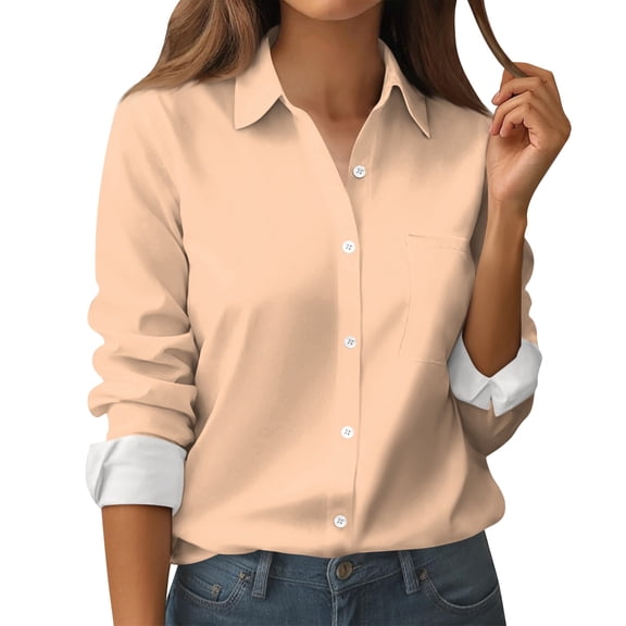 Women's Button Down Shirts Long Sleeve Business Work Tops Casual with Pockets Jacket for Office and Daily Wear Fashion Outfits ,Complexion M