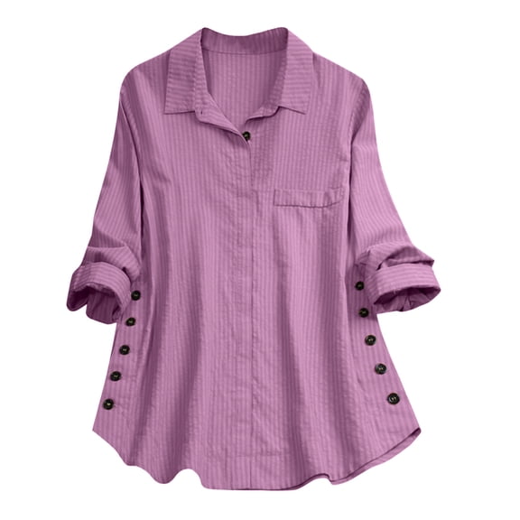 Women's Button Down Shirts Long Sleeve Fashion Print V-Neck Casual Lapel Shirt