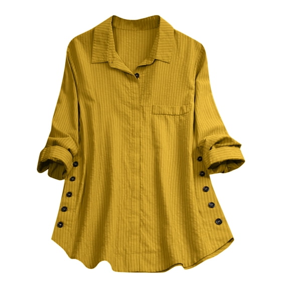 Women's Button Down Shirts Long Sleeve Fashion Print V-Neck Casual Lapel Shirt