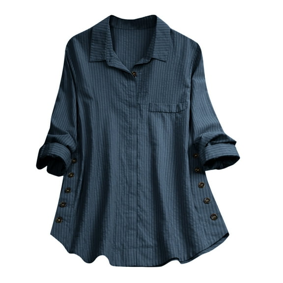 Women's Button Down Shirts Long Sleeve Fashion Print V-Neck Casual Lapel Shirt