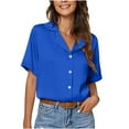 thumbnail image 1 of Women's Button Down Shirts Short Sleeve Lapel V Neck Blouses Solid Color Casual Comfy Summer Office Work Tops, 1 of 1