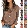 thumbnail image 1 of Women's Button Down Shirts V Neck Collared Blouses Casual Solid 3/4 Sleeve Tops Comfortable Business Fall Outfits, 1 of 1