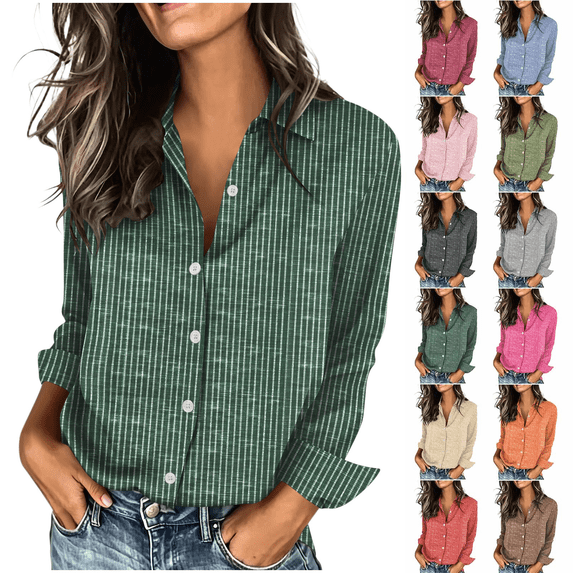 Women's Button Down Shirts V Neck Collared Blouses Casual Solid 3/4 Sleeve Tops Comfortable Business Fall Outfits