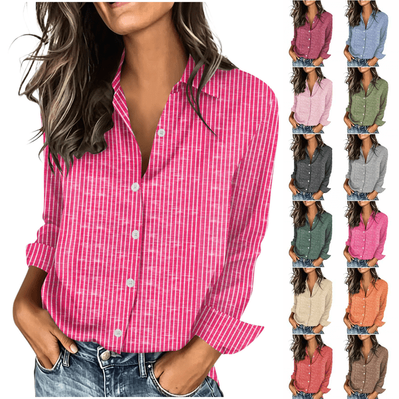 Women's Button Down Shirts V Neck Collared Blouses Casual Solid 3/4 Sleeve Tops Comfortable Business Fall Outfits