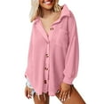 thumbnail image 1 of Women's Button Down Shirts Waffle Knit Solid Lapel Collar Long Sleeve Tunic Blouses Stretch Comfy Relaxed Fit Cardigans with Pocket, 1 of 5