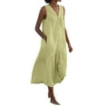 thumbnail image 1 of Women's Button Down Sleeveless Cotton Linen Beach Dress with Pocket Tank Shirt Mid Long Dress Loose Sundress, 1 of 5