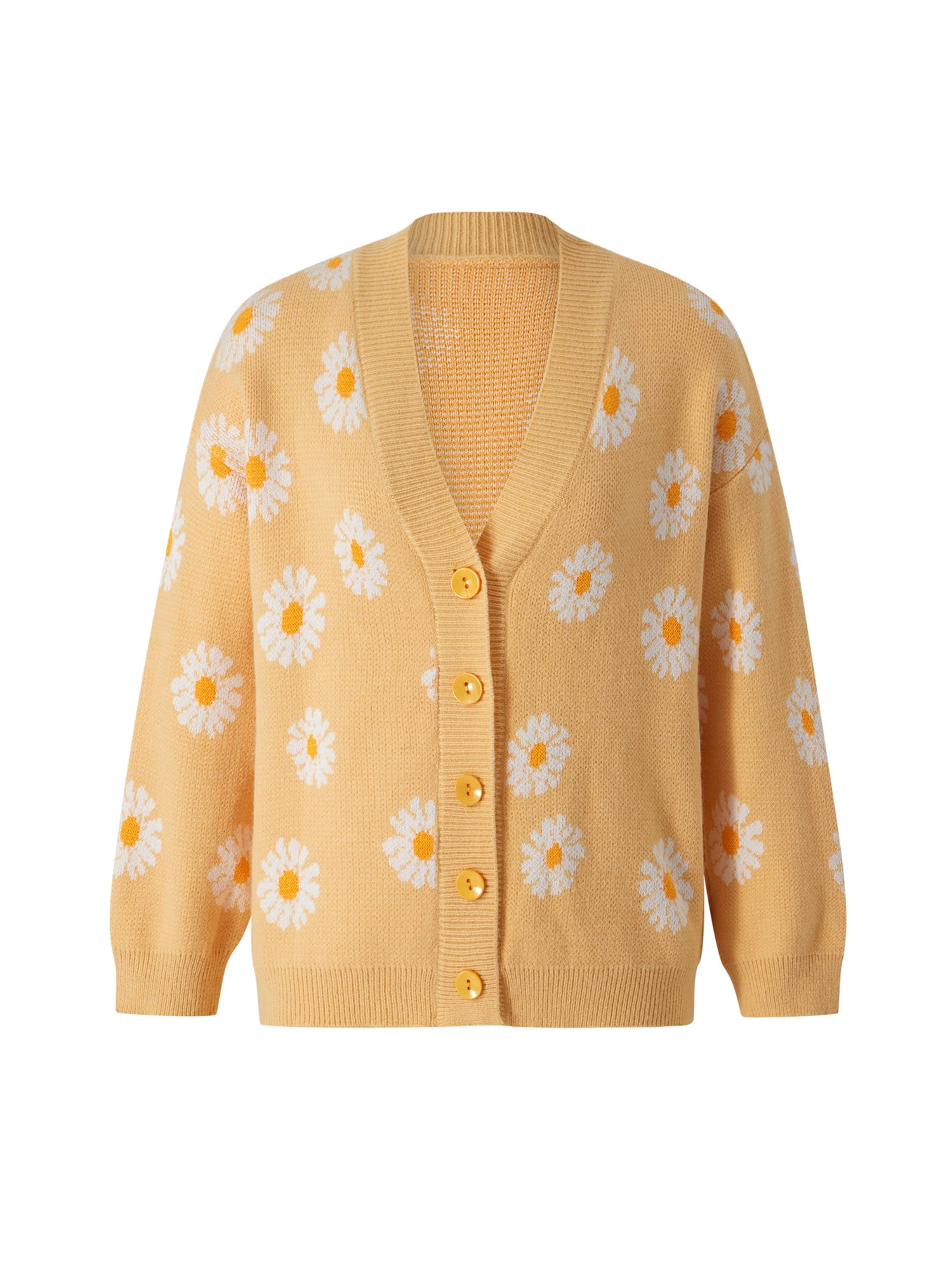 Women´s Button Down Sweater, Casual Long Sleeve V Neck Floral