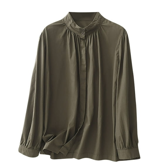 Women’s Button Down T Shirts Fall Cotton Dress Shirt Long Sleeve Mock Neck Lightweight Tops Loose Fit