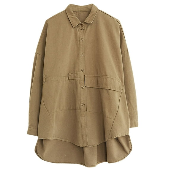 Women’s Button Down T Shirts Fall Cotton Dress Shirt Long Sleeve Oversized Boyfriend Tunic Tops with Pockets