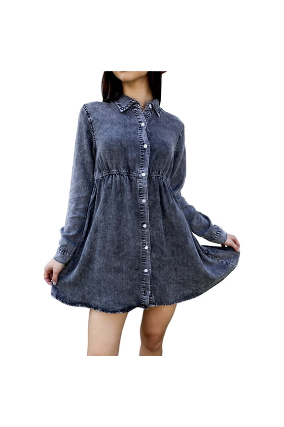 Women's Button-Down Tiered Denim Shirt Dress- X Large ,Gray