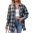 thumbnail image 1 of Women's Button Down cotton Shirts Plaid Shacket Long Sleeve Collared , Casual Shirts Down Shirts Curved Hem Blouses, 1 of 5