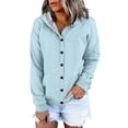 thumbnail image 1 of Women's Button Down Drawstring Hooded Cardigan, Long Sleeve Loose Fit Pocket Sweater, Soft Polyester Casual Cover Up for Fall Winter Spring Daily Wear and Seasonal Comfort Light Blue XL, 1 of 8