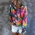 thumbnail image 1 of Women's Button Drawstring Pocket Casual Long Sleeve Tie Dye Gradient Print Hoodie Sweatshirt Tunic Length Sweatshirt Tunic Hoodies Women Long Tunic Hoodies Women up Sweatshirt Thick Womens Hoodies, 1 of 5
