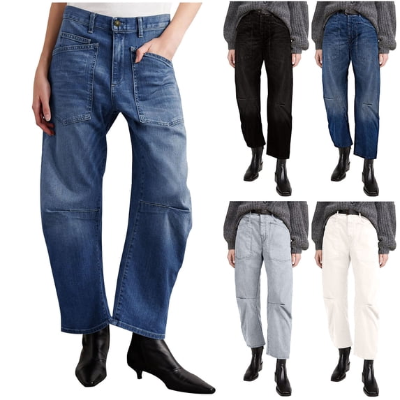 Women's Button Fly Zipper Pockets Straight Leg Jeans Pants Trousers Slim Fit Stretchy Denim Casual Daily Work Office Commuting Travel Essentials for Women | Aestivo,Black L