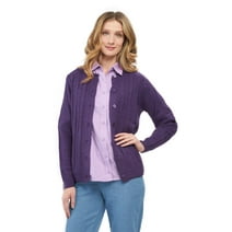 Women's Button Front Cable Cardigan - Button Up Sweater in Soft, Lightweight Acrylic