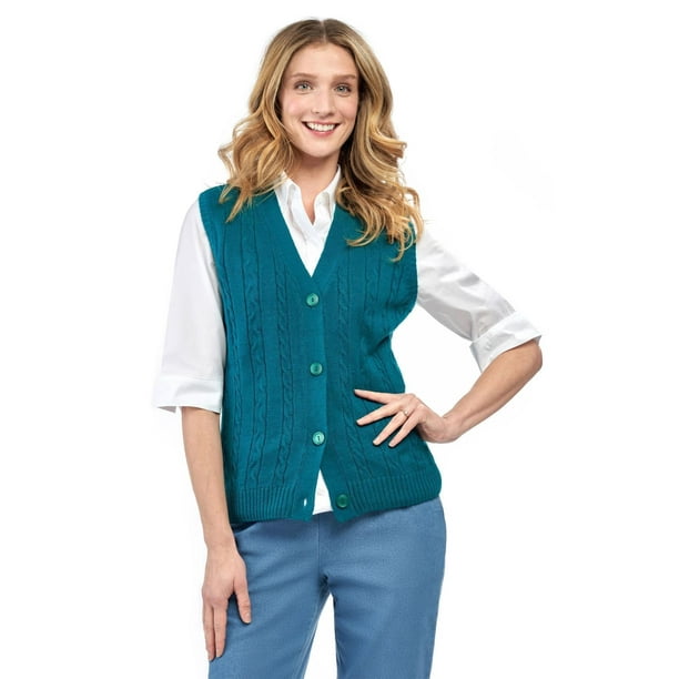 Women's Button Front Cable Cardigan Sweater Vest Button Up Styling in