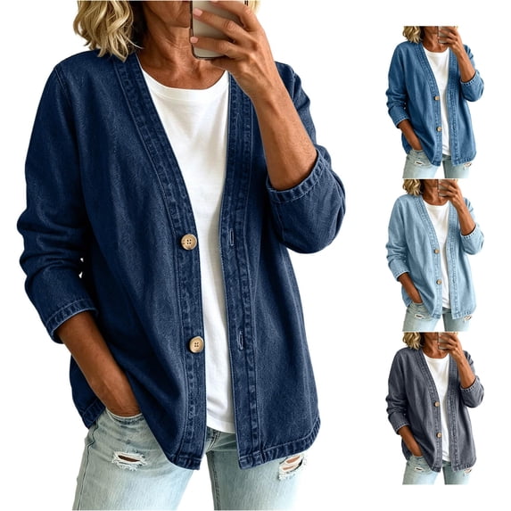 Women's Button Front Denim Cardigan Long Sleeve Casual Layering Jacket