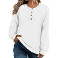 thumbnail image 1 of Women’s Button Front Knit Sweater Pullover Round Neck Long Sleeve Solid Color Casual Tops White, 1 of 5
