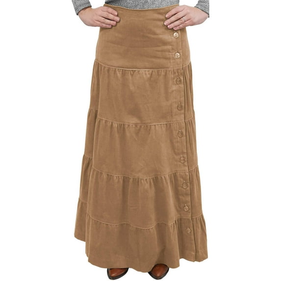 Women's Button Front Long Ankle Length Tiered Corduroy Maxi Skirt