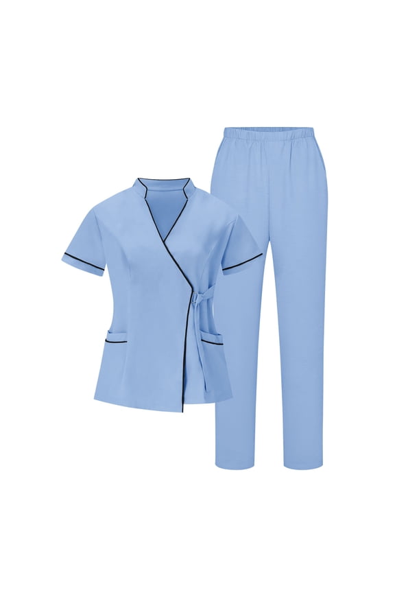 Women's Button-Front Nurse Scrubs Set Professional Cardigan Style Tunic & Pants, Complete Healthcare Uniform Outfits, Easy Wear Scrubs Clothing, Classic Pullover