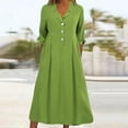 thumbnail image 1 of Women's Button Front Pleated Shirt Casual Dress V-Neck Simple Casual Loose Flowy Shift Dress, 1 of 6