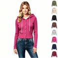 thumbnail image 1 of Women's Button Front Ribbed Knit Hooded Cardigan, Drawstring Long Sleeve Casual Lightweight Sweater for Women, Sizes S-2XL, 1 of 4