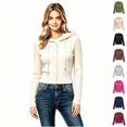 thumbnail image 1 of Women's Button Front Ribbed Knit Hooded Cardigan, Drawstring Long Sleeve Casual Lightweight Sweater for Women, Sizes S-2XL, 1 of 4