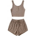 thumbnail image 1 of Women's Button Front Ribbed Knit Tank Top and Shorts Pajama Set Sleepwear Lounge Sets, 1 of 5