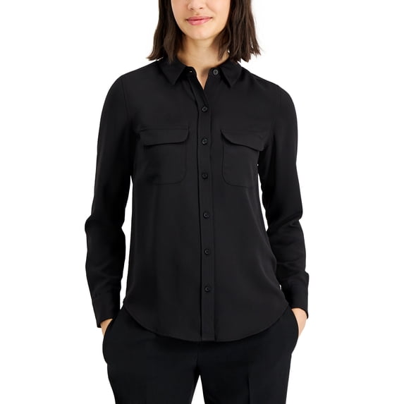 Women's Button-Front Shirt Deep Black L