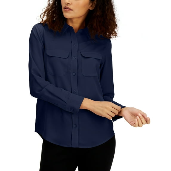 Women's Button-Front Shirt Modern Navy L