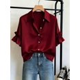 thumbnail image 1 of Women's Button Front Shirt with Collar and Ruffle Sleeves Short Sleeve Top for Summer Office Daily Wear, 1 of 4