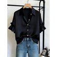 thumbnail image 1 of Women's Button Front Shirt with Collar and Ruffle Sleeves Short Sleeve Top for Summer Office Daily Wear, 1 of 5