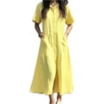 thumbnail image 1 of Women's Button Front Short Sleeve Midi Dress 100% Polyester with Pockets Lightweight Everyday Dress Easy Care Casual, 1 of 10