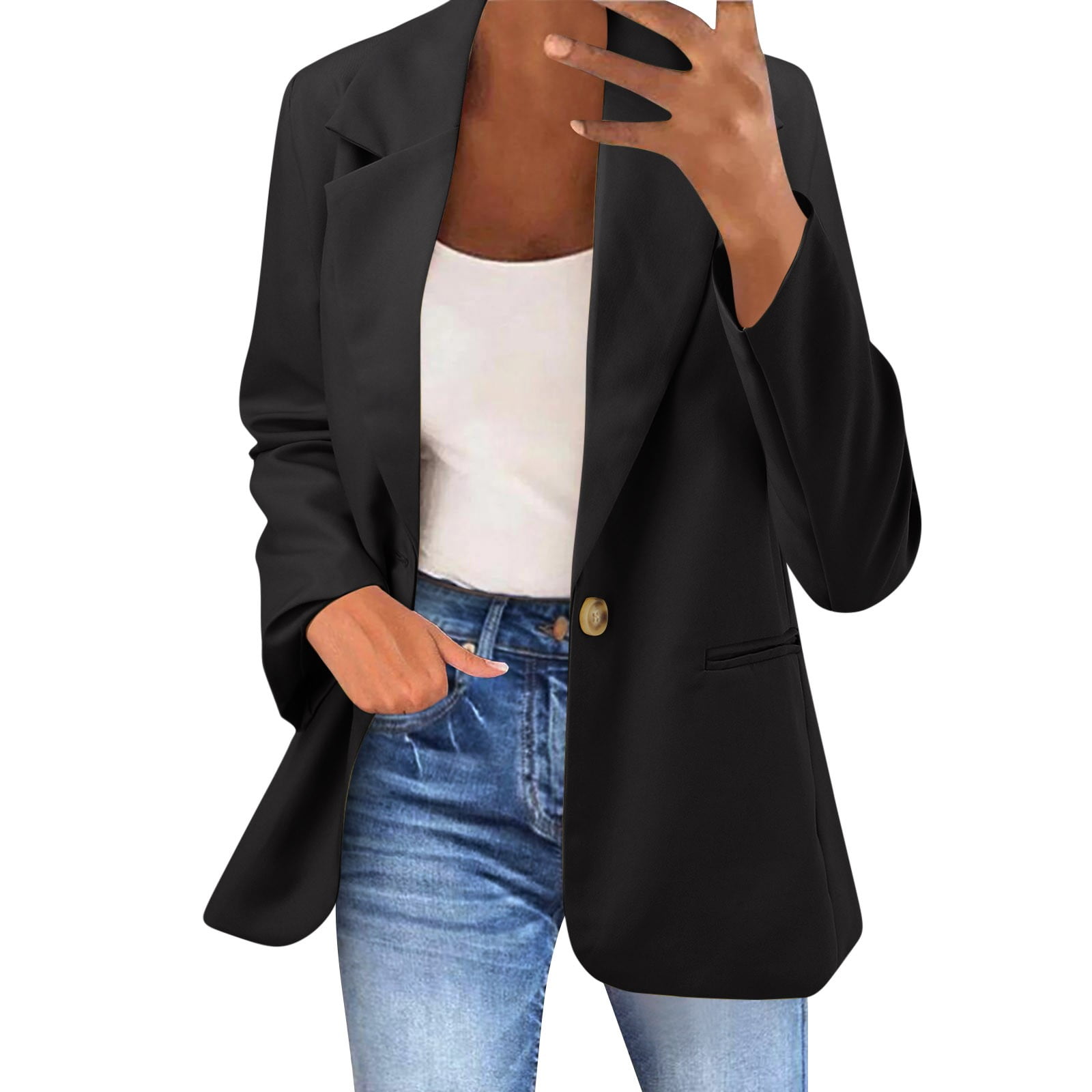 Women's Button Pockets Cardigan Formal Suit Long Sleeve Lapels Business