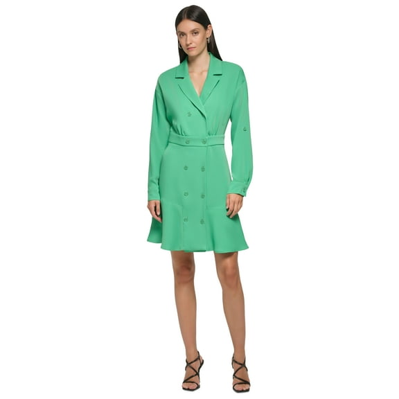 Women's Button Ruffled Blazer Dress Green 4