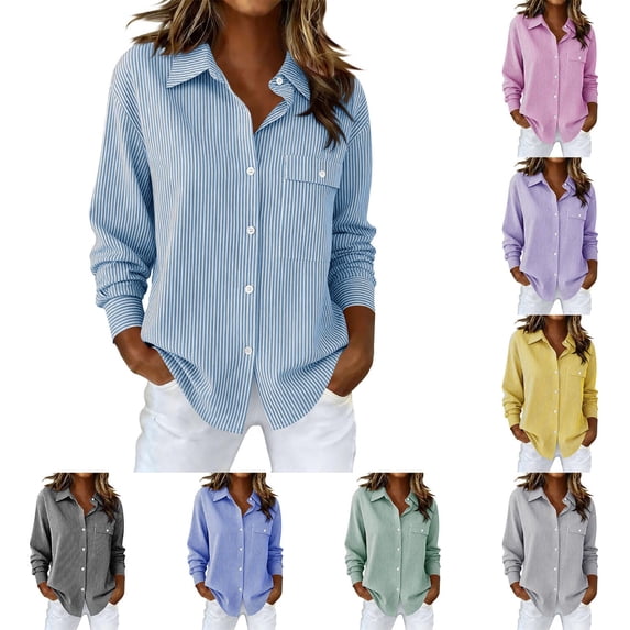 Women's Button Up Shirt Long Sleeve Collar Top Blouse for Work Office Business Casual Daily Wear Plain Solid Color Fashion Essential Gift for Women | Aestivo,Purple XL