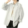 thumbnail image 1 of Women's Button Shirts Fashion Solid Color Stand-up Collar Shirt Long Sleeve Breathable Cotton Blouses Casual Loose Lapel Dressy Work Top with Pocket White M, 1 of 8