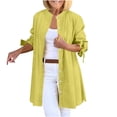 thumbnail image 1 of Women's Button Down Shirts Jacket Casual Trendy Solid Color Collarless Long Sleeve Cotton Shackets Fall Lightweight Loose Fit Bow Tie Cuffs Outerwear Coat, 1 of 5