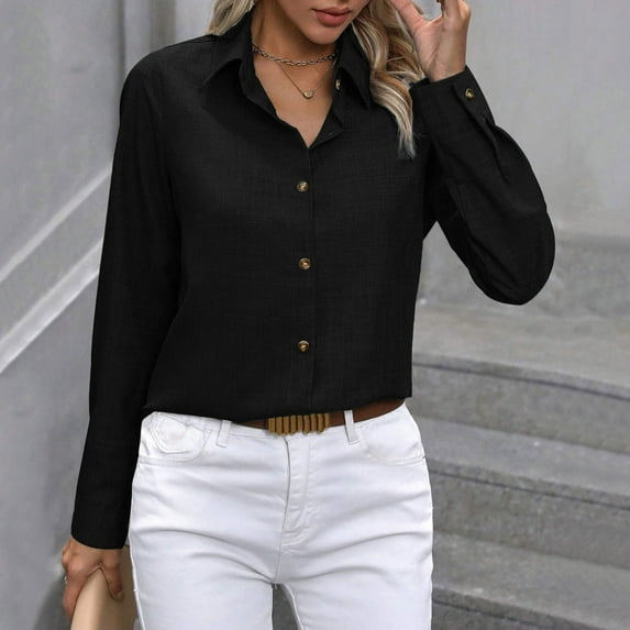 Women's Button Down Shirts Long Sleeve Collared Classic Dress Shirts Casual Work Blouses Tops Womens Long Sleeve Tees Solid Tee Shirts for Women Long Tee Shirt Women's Shirts Summer Space Short Women